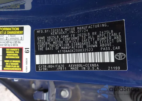 2025 Toyota Camry Le from USA, damaged, VIN 4T1DAACK2SU032523